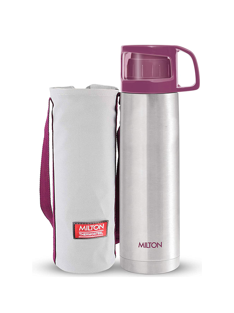 Milton Glassy  Thermosteel 24 Hours Hot and Cold Water Bottle with Drinking Cup Lid,  1 Litre