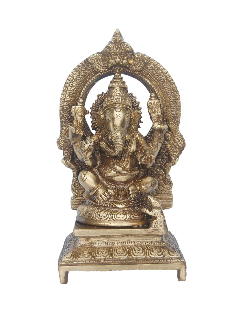 Lord Ganesha Sitting Statue on a Throne in Antique Finish By Aakrati