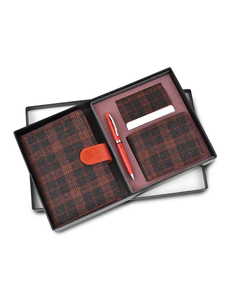 Tweed Tan Set of 4: Multi use Passport holder, Wallet, Card holder, Metal Pen