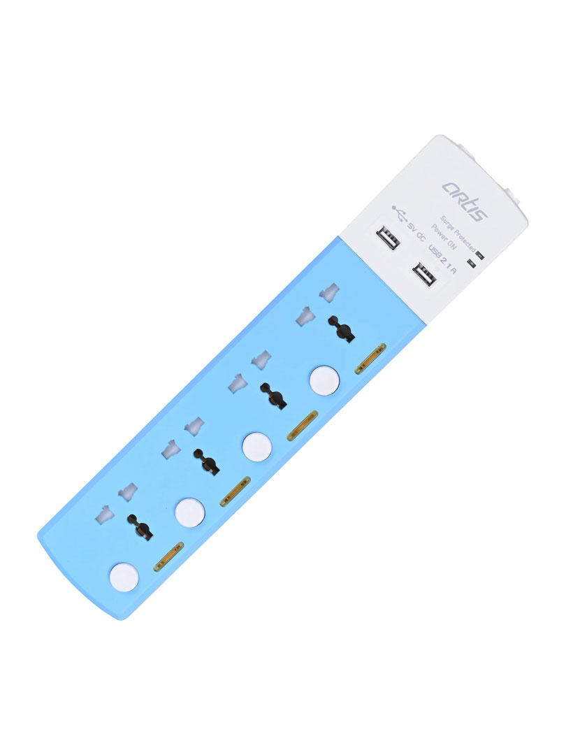 Artis Extension board with surge protecter | 4 sockets with individual switch | 2 USB ports (AR- 4MSU-CB) 
