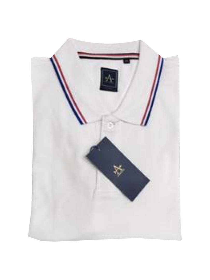 ARROW POLO T-SHIRT -WHITE WITH RED AND BLUE TIPPING
