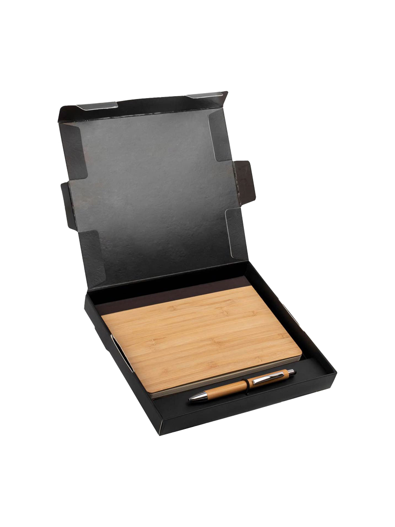 Bamboo Notebook with Bamboo pen | Gift set in Black Texture box