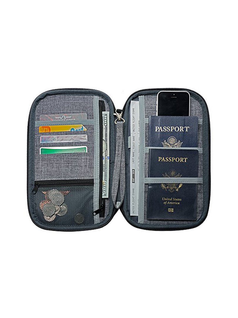 All in 1 Zipper Passport holder with Sim card case- Gray