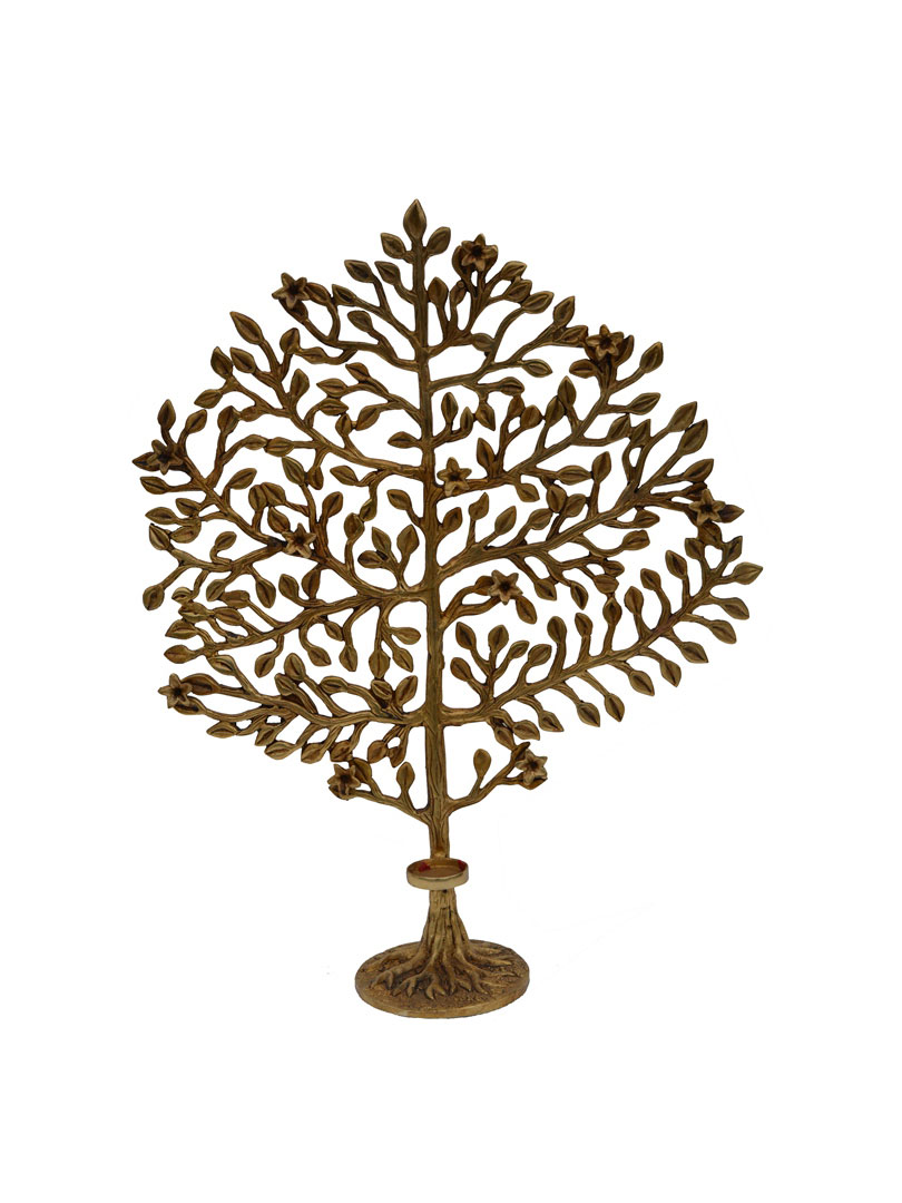 Brass Tree with Beautiful Flowers Decorative Kalpvriksh Tree for Home Office Table Top Festival