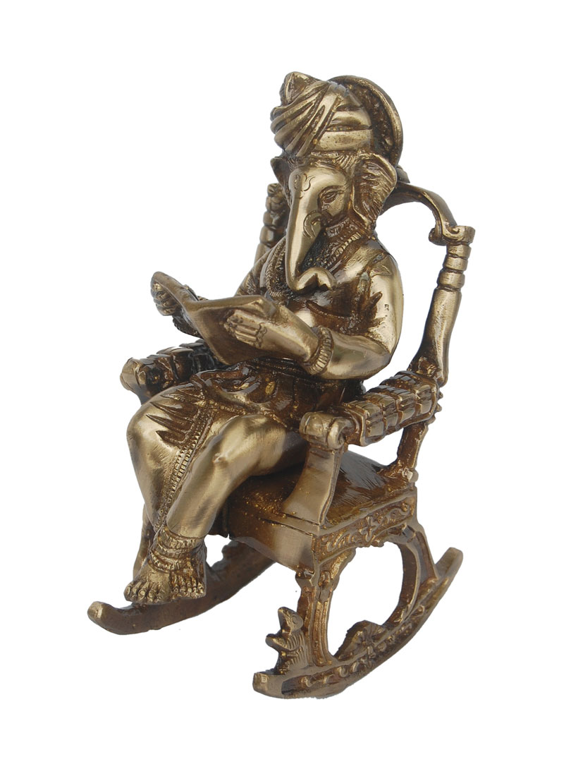 Aakrati Lord Ganesha Statue Sitting On A Chair and Reading A Book Brown