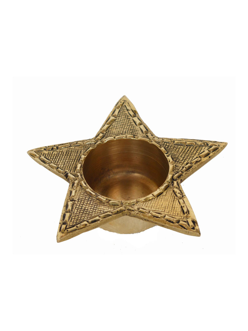 Yellow Finished Brass Star Shaped Small Container or candle holder Showpiece
