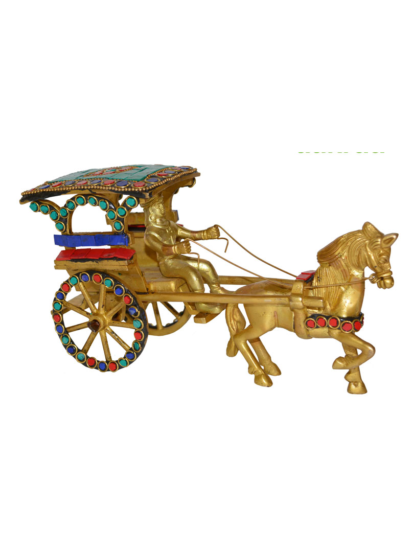 Aakrati Vintage Old Horse Cart Made in Brass a Type of Old Golf Cart with Driver and Golfing Equipment Handmade in India