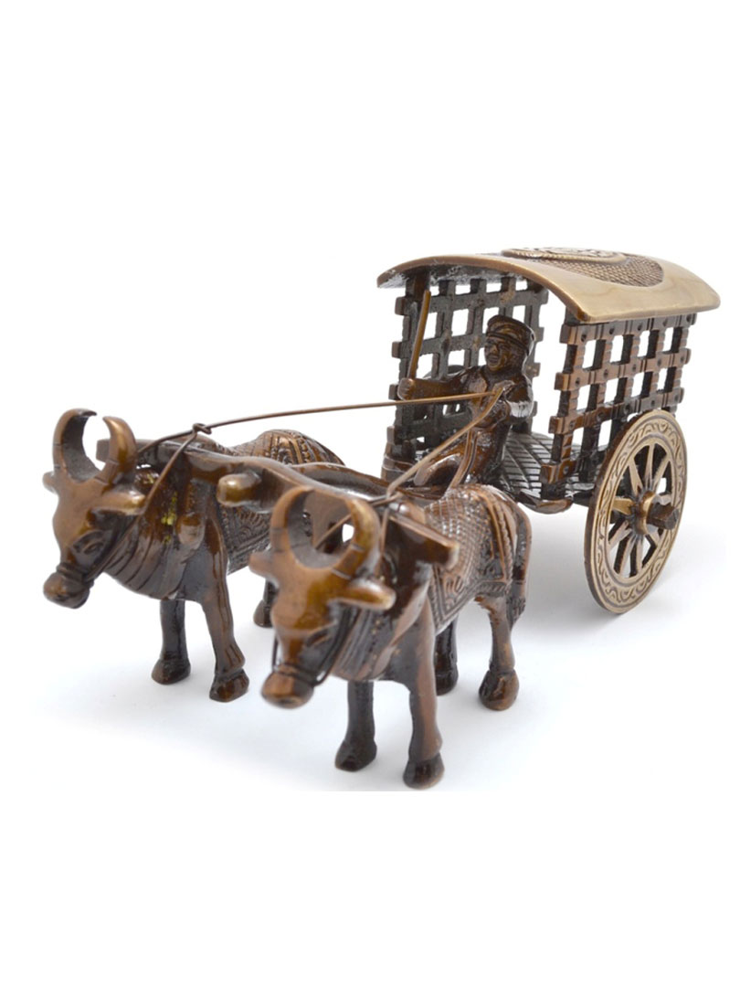 Aakrati Decorative Bull Cart Unique for Decoration Brown Look - Indian Handmade Metal Craft Gift - Home & Office Decoration - Hotel Decor - Antique Collection
