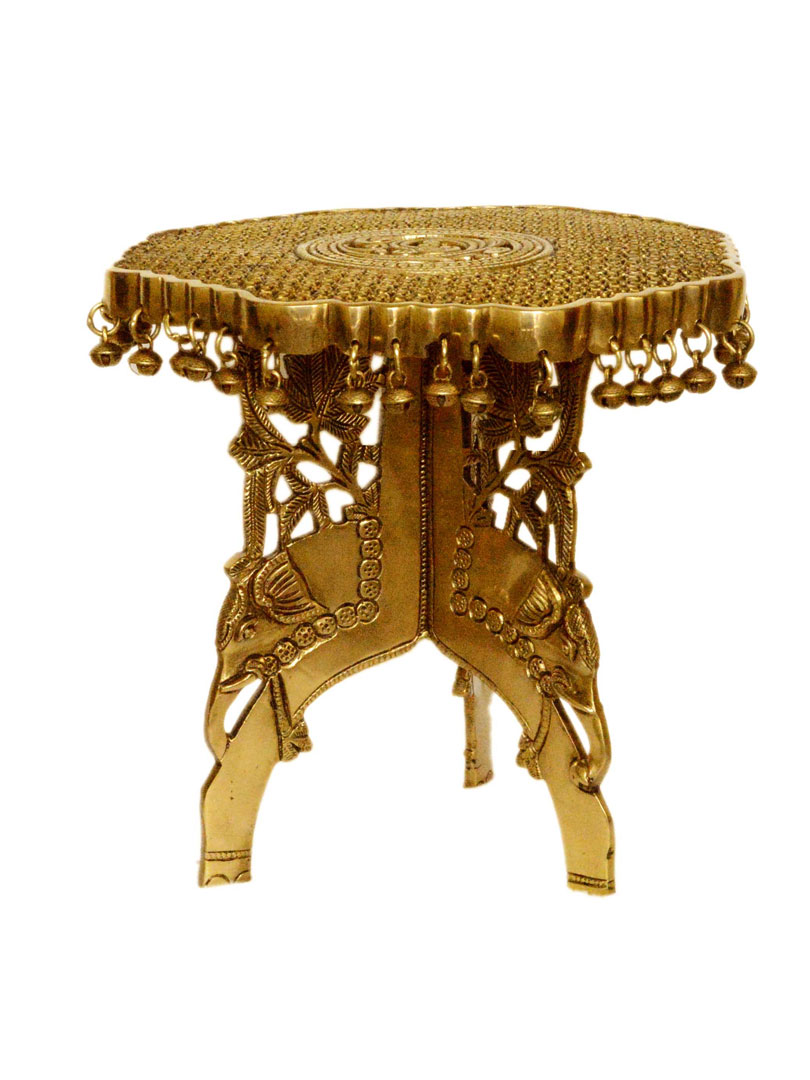 Brass metal decorated hand carved home decor chowki/stool