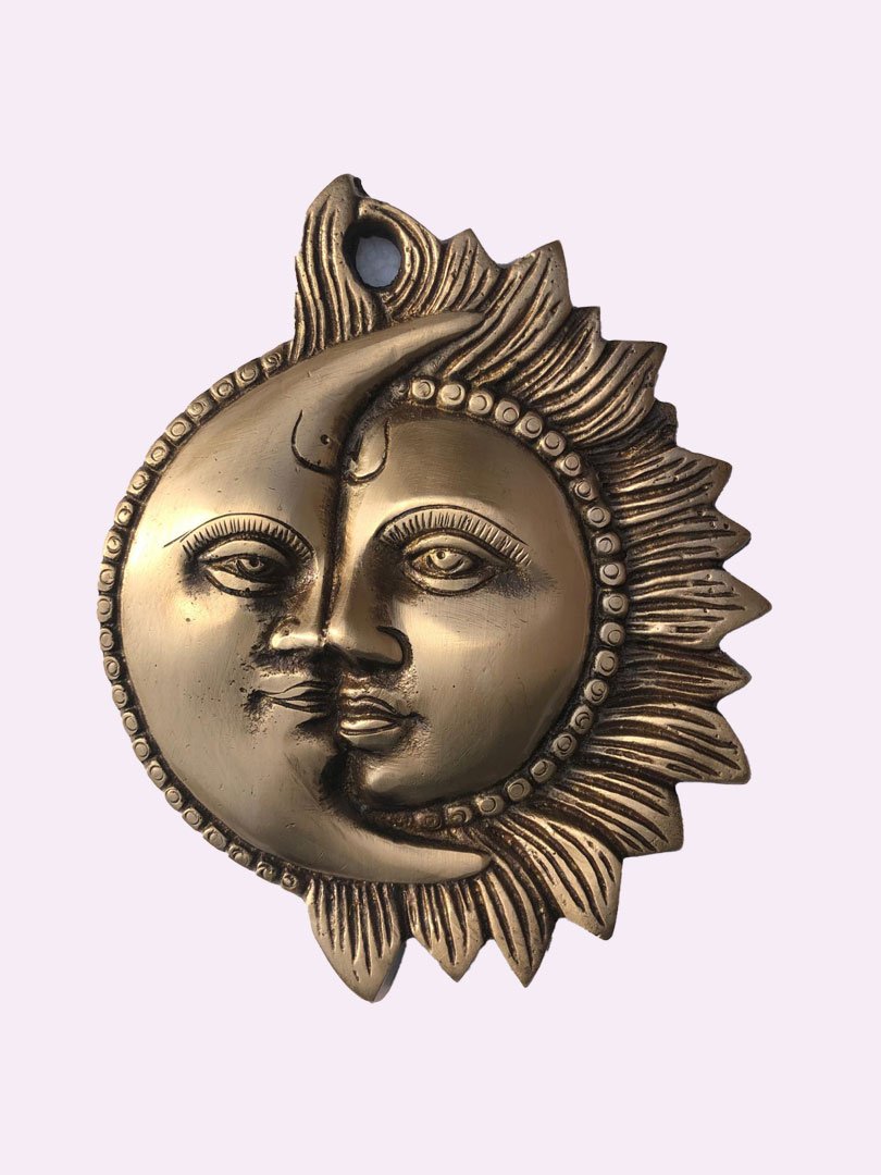 Brassware Wall Hanging of Sun and Moon Face