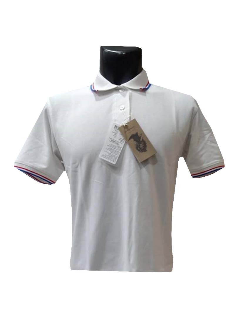 ARROW POLO T-SHIRT -WHITE WITH RED WITH BLUE TIPPING