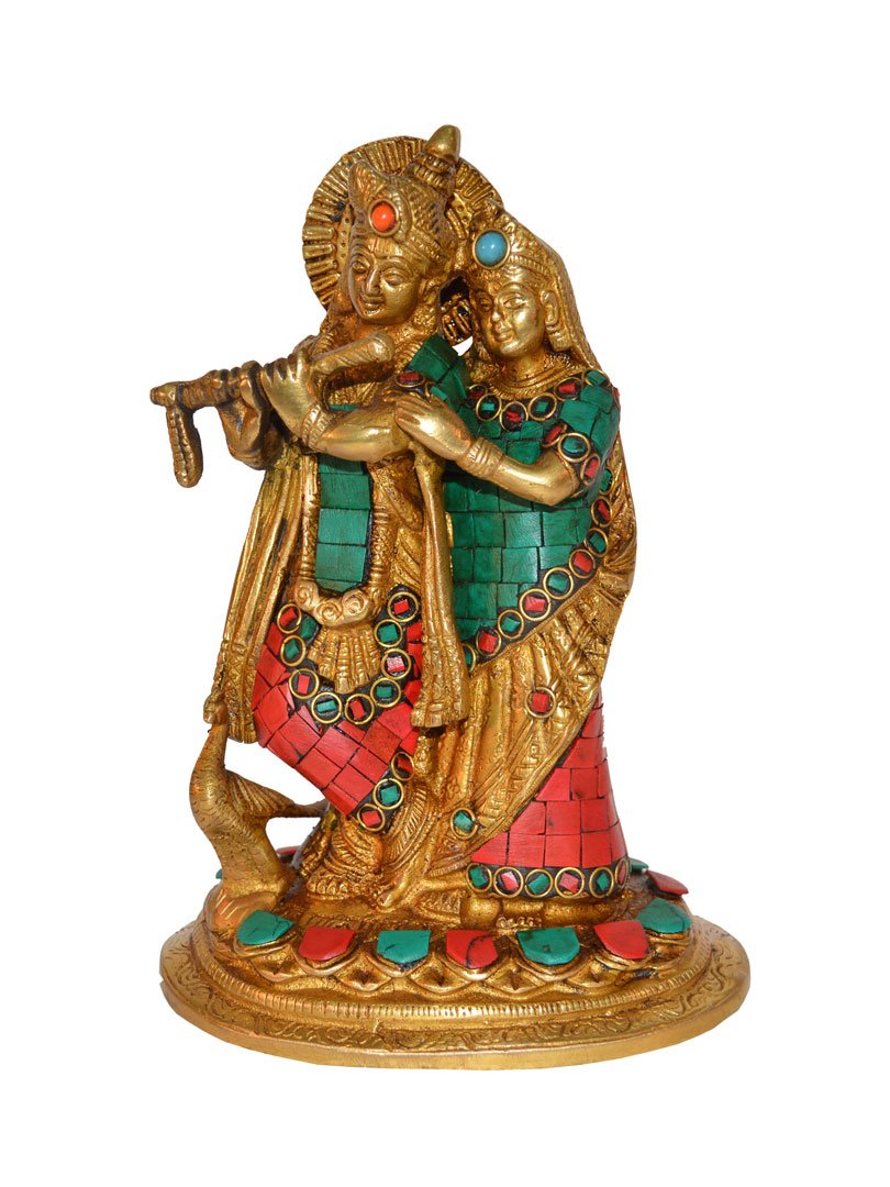 Radha Krishna Turquoise Coral Stone work