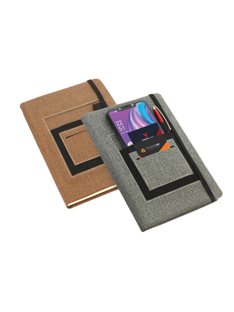 A5 notebook with mobile pocket, card holder pocket & pen loop by Castillo Milano