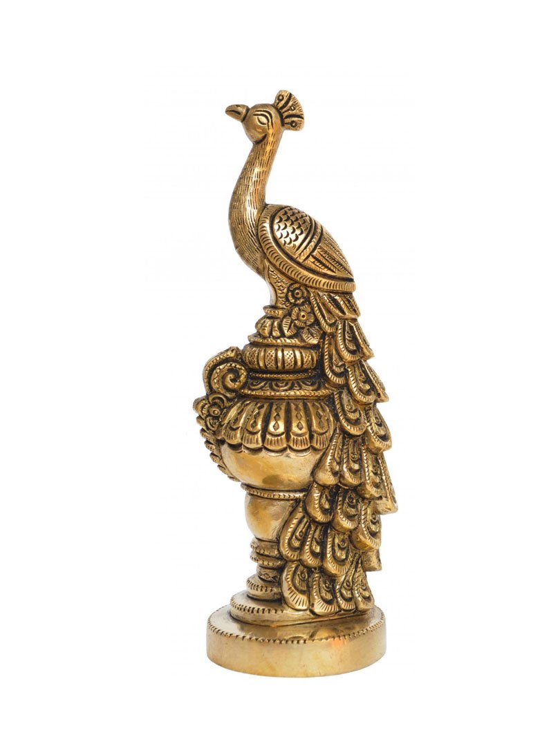 Aakrati Vintage antique Finished 7 inch Brass Peacock Sitting Showpiece Figurine