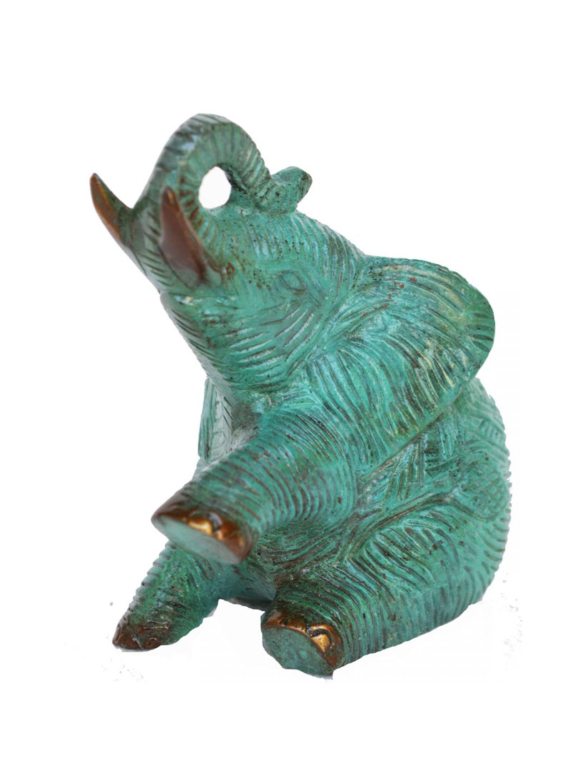 Aakrati Metal Handicrafts Sitting Brass Elephant Showpiece with green patina