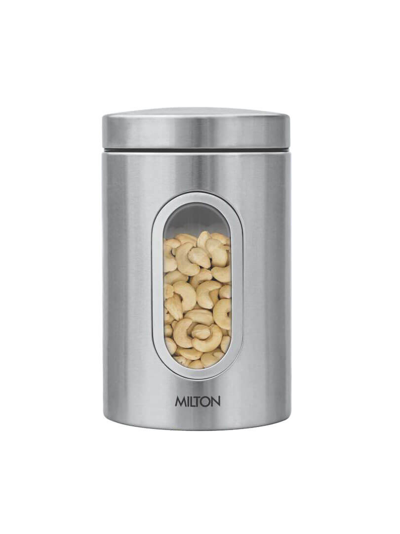 Milton Steel Clear Round Storage Jar,2 PCS Set ,1500 ml Steel Grocery Container