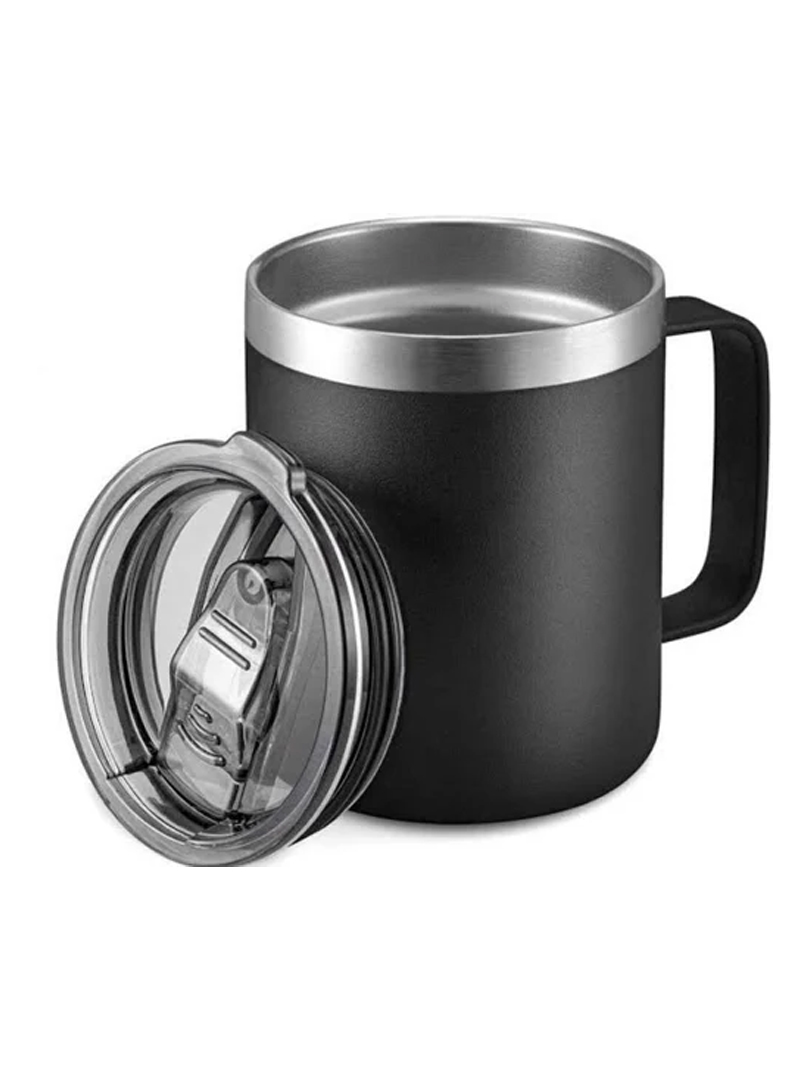 Oscar: Stainless Steel coffee mug with handle | Premium clear cap with flip top lid | Leakproof | Capacity 350ml approx