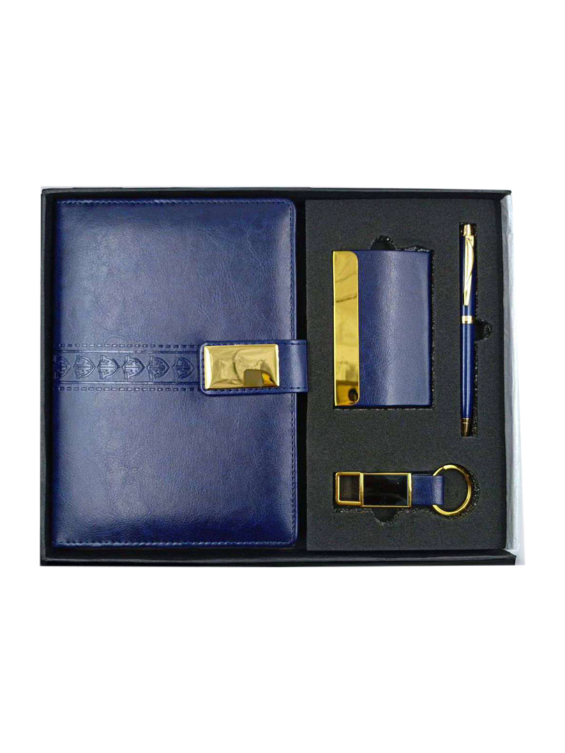 DIARY SR 162 BLUE GOLD COMBINATION NOTEBOOK , PEN,KEYCHAIN AND CARDHOLDER