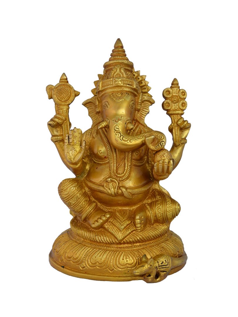 Aakrati Lord Ganesha Brass Blessing Religious Statue for Prosperity Yellow