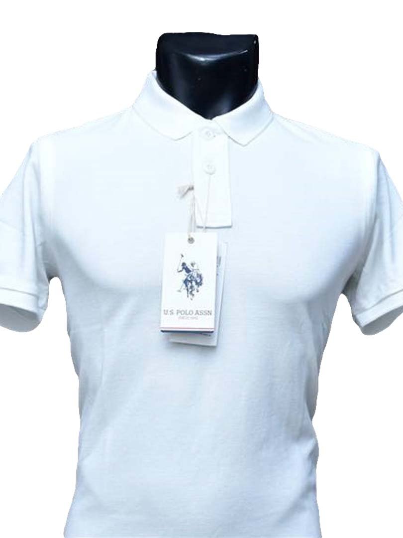 USPA COLLARED T-SHIRT - 100% COTTON - REGULAR FIT -WHITE