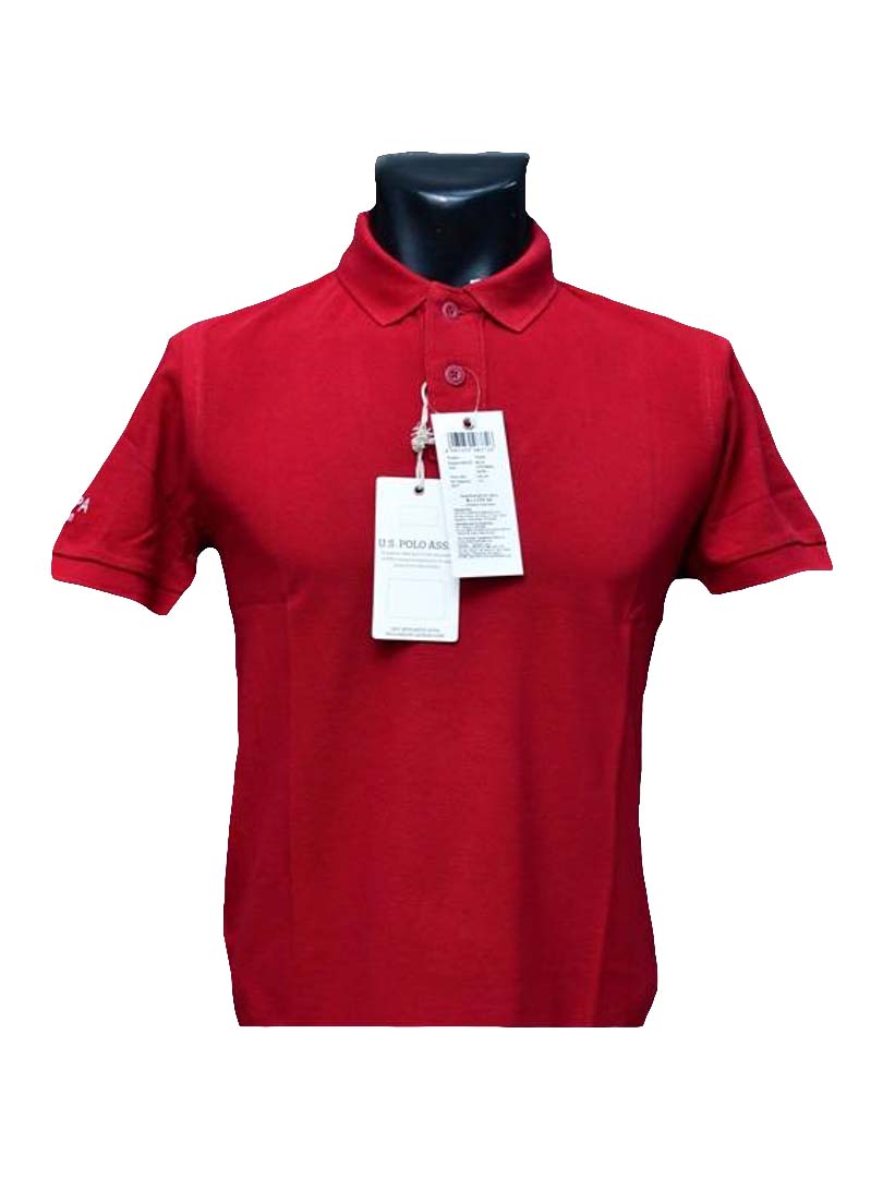 USPA COLLARED T-SHIRT -100% COTTON -REGULAR FIT - RED /MAROON