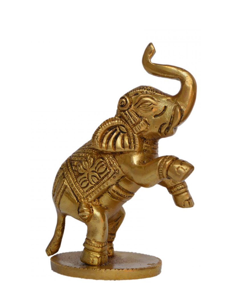 Aakrati Yellow Small 4 inch Brass Cute Elephant Showpiece- Use For Home or Office or Paper Weight