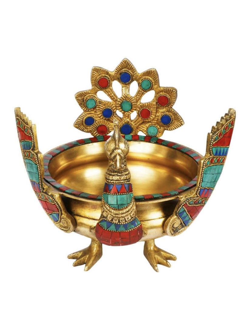 Traditional Brass Peacock Urli bowl decor Intricate design Urli- Floating Flowers Candles Handcrafted Vessel for Diya stand home decorations