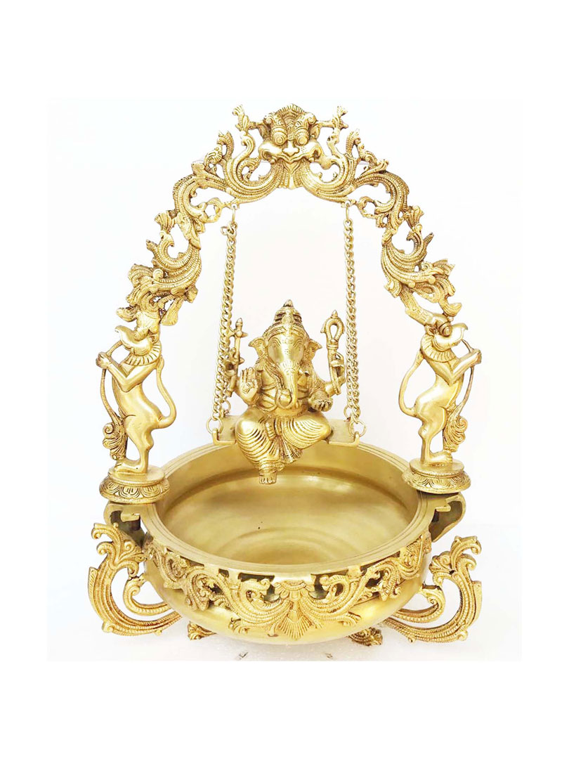 Brass Made Lord Ganesha on swing figure Home/Event Decor Urli