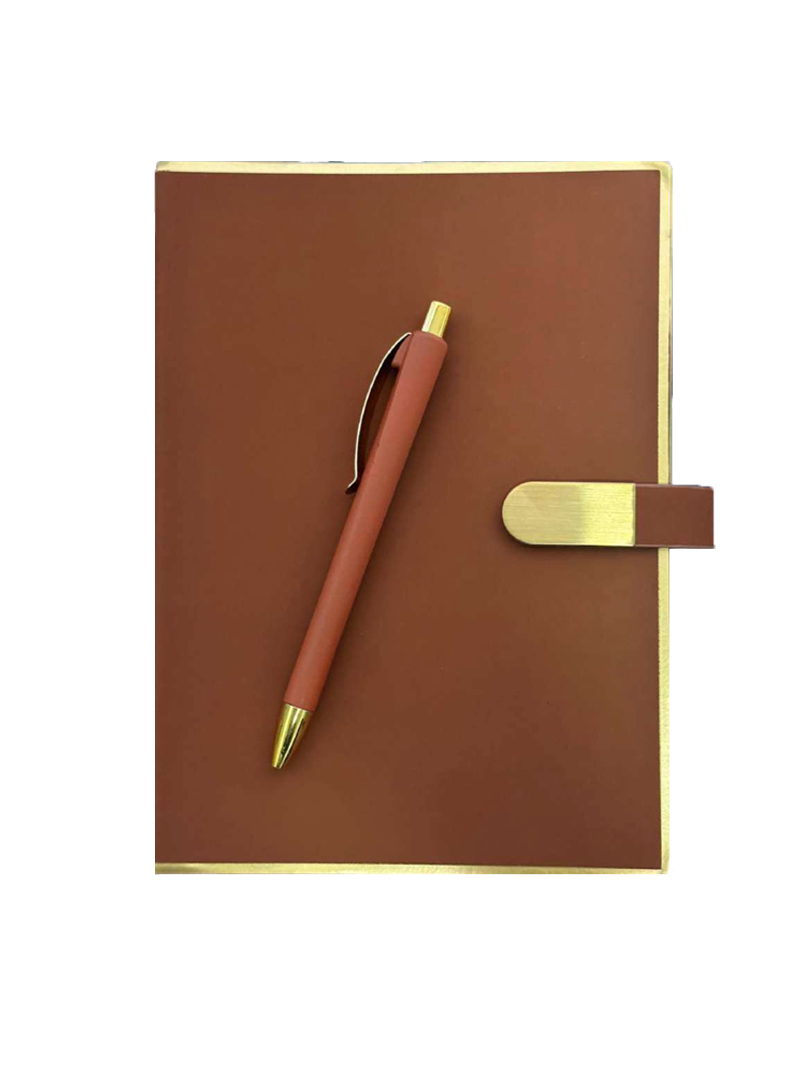 DIARY D165  TAN AND GOLD THEME NOTEBOOK WITH PEN SOFT BOND MAGNETICS 
