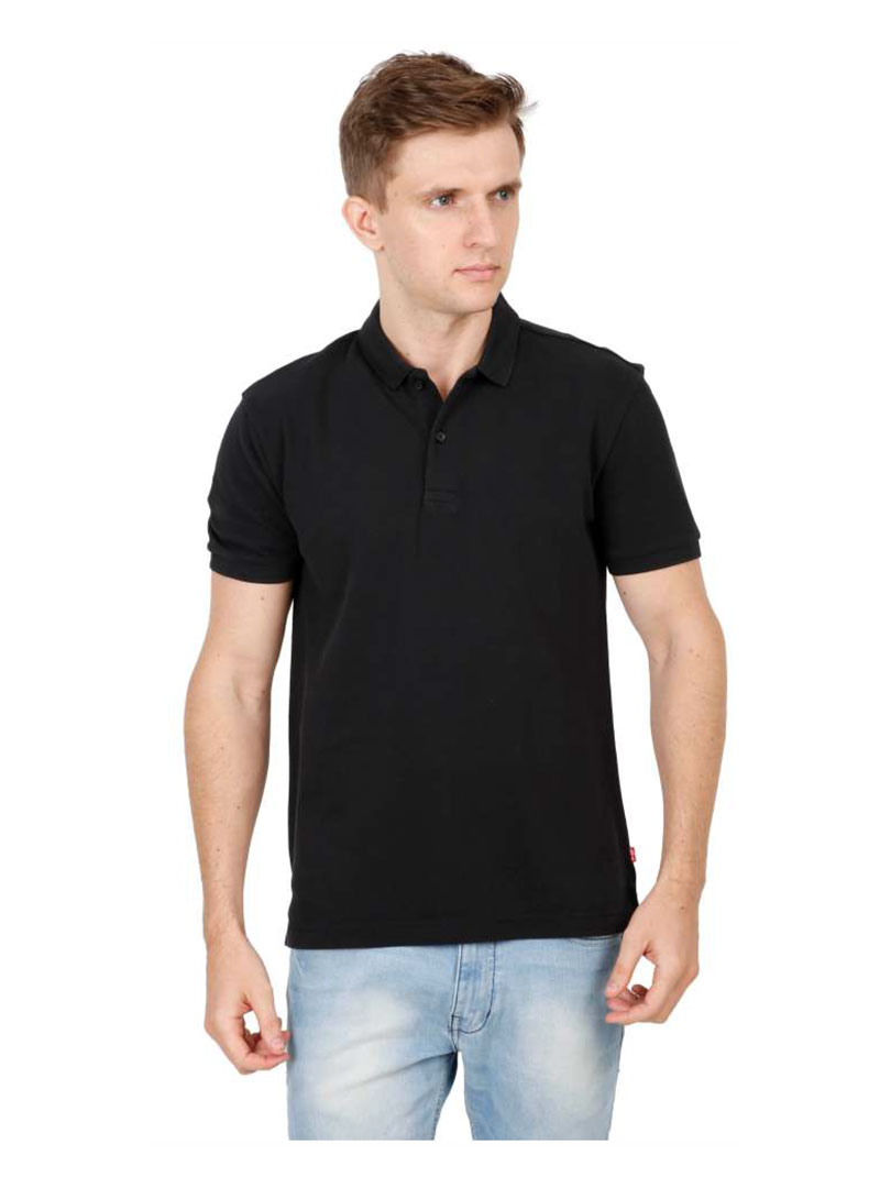 Levis Solid Men Polo Neck  Black T-Shirt