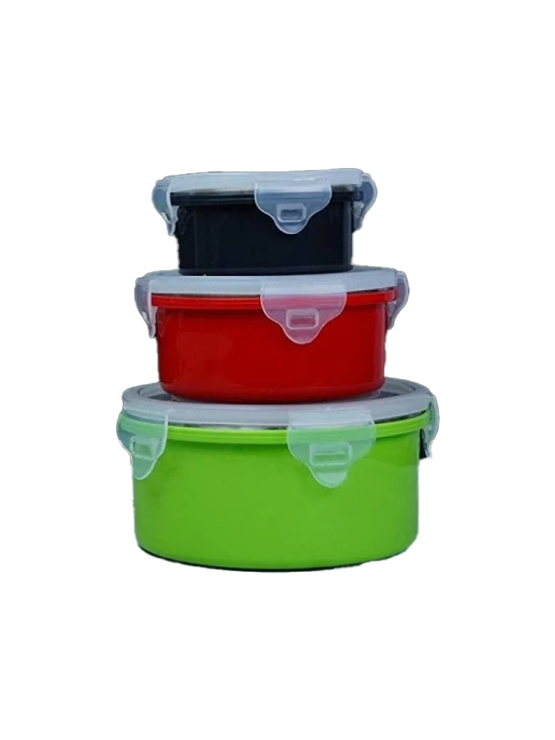 3 pc Microwaveable Stainless Steel Bowl set | Colorful outer body | Capacity: 200, 400 and 900ml
