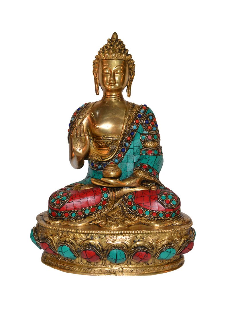 Lord Buddha Sitting on Lotus with turquoise stone work