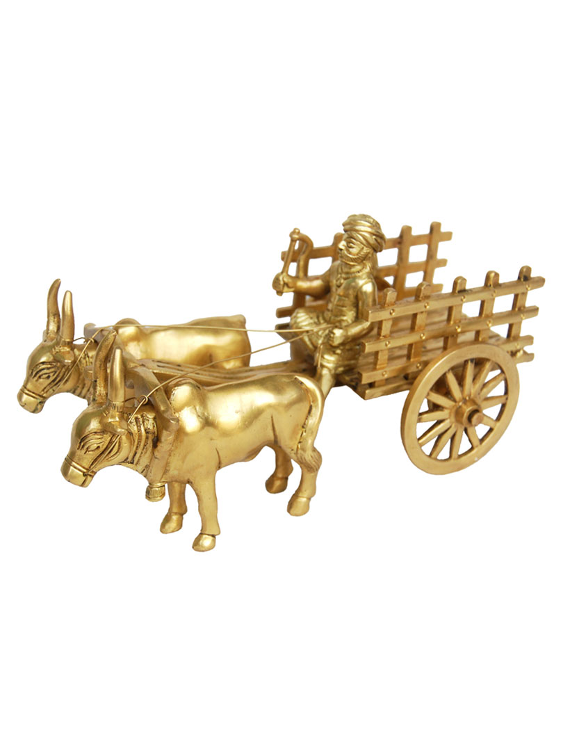 Brass Bull Cart table decor in Yellow Finish