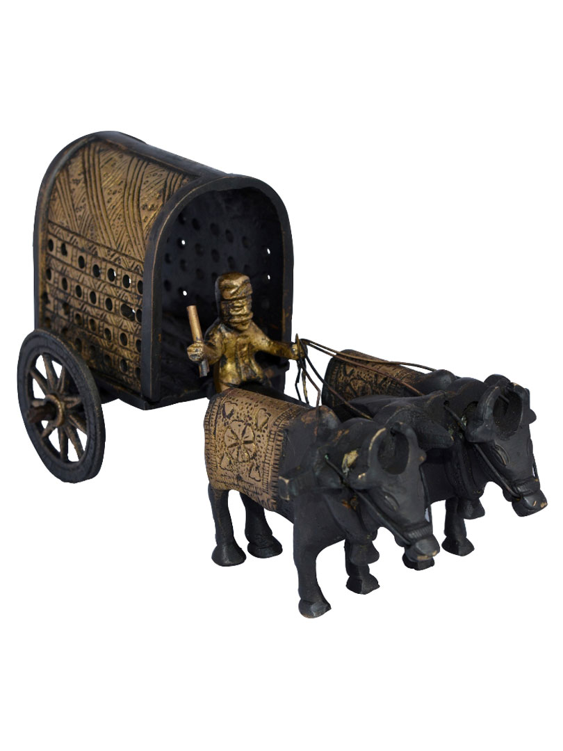 Aakrati Brass Sculpture of Bullock Cart for Home Daccor Black