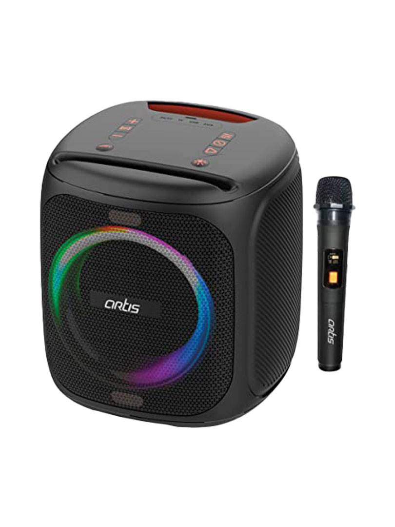 Artis Soundpro 100 Bluetooth speaker with RGB lights | With mobile stand and Karaoke Mic 