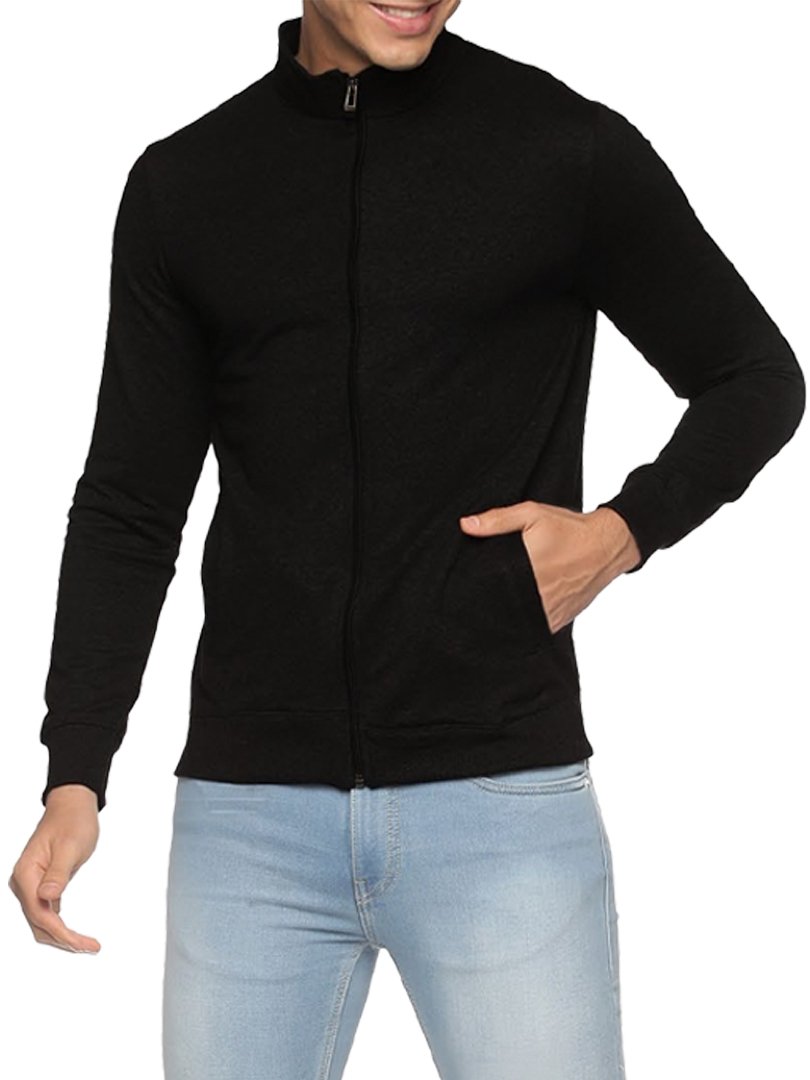 POILCE ORGINALS  SWEAT  SHIRT WITH SIDE POCKETS SELF FABRIC NECK FULL ZIPPER -BLACK