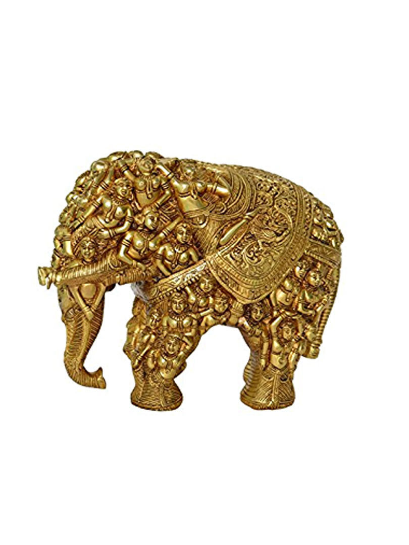 Brass Elephant Engraved Lady Figures Home Decor Royal Statue