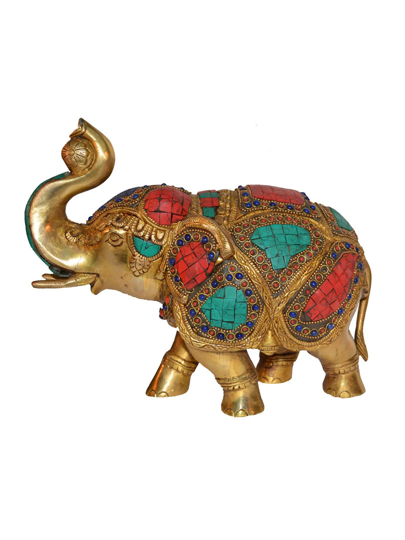 Decorative Gift of Brass made elephant with turquoise coral stone work by Aakrati
13496     6748.0