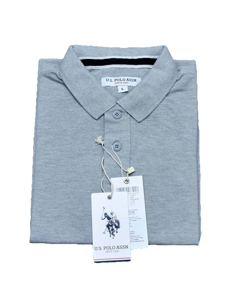 USPA COLLARED T-SHIRT -100% COTTON -REGULAR FIT - GREY  MELANGE