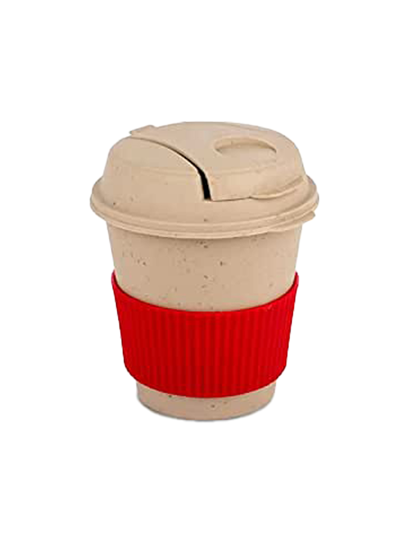 Bamboo Dark Coffee mug: Eco friendly mug with flip top Lid and Anti-Scald sleeve | Capacity 250 ml